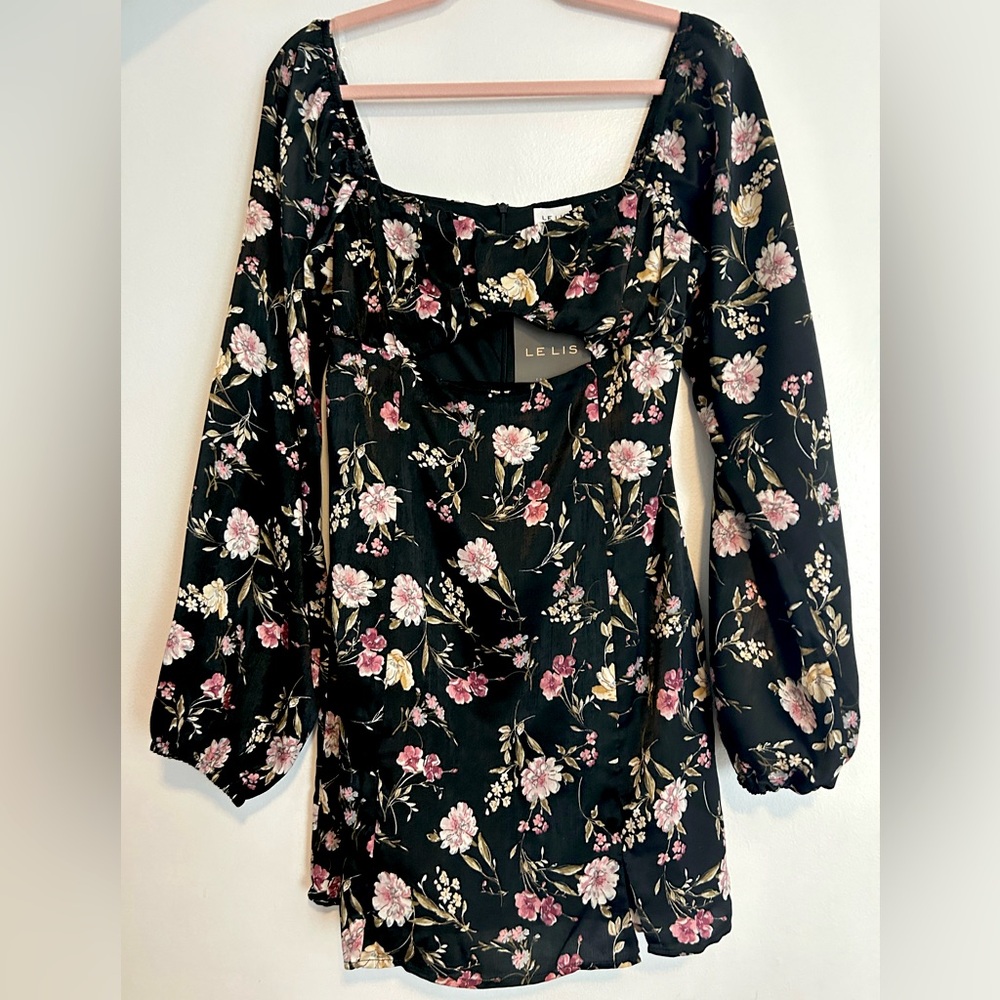 Black floral long sleeve mini dress